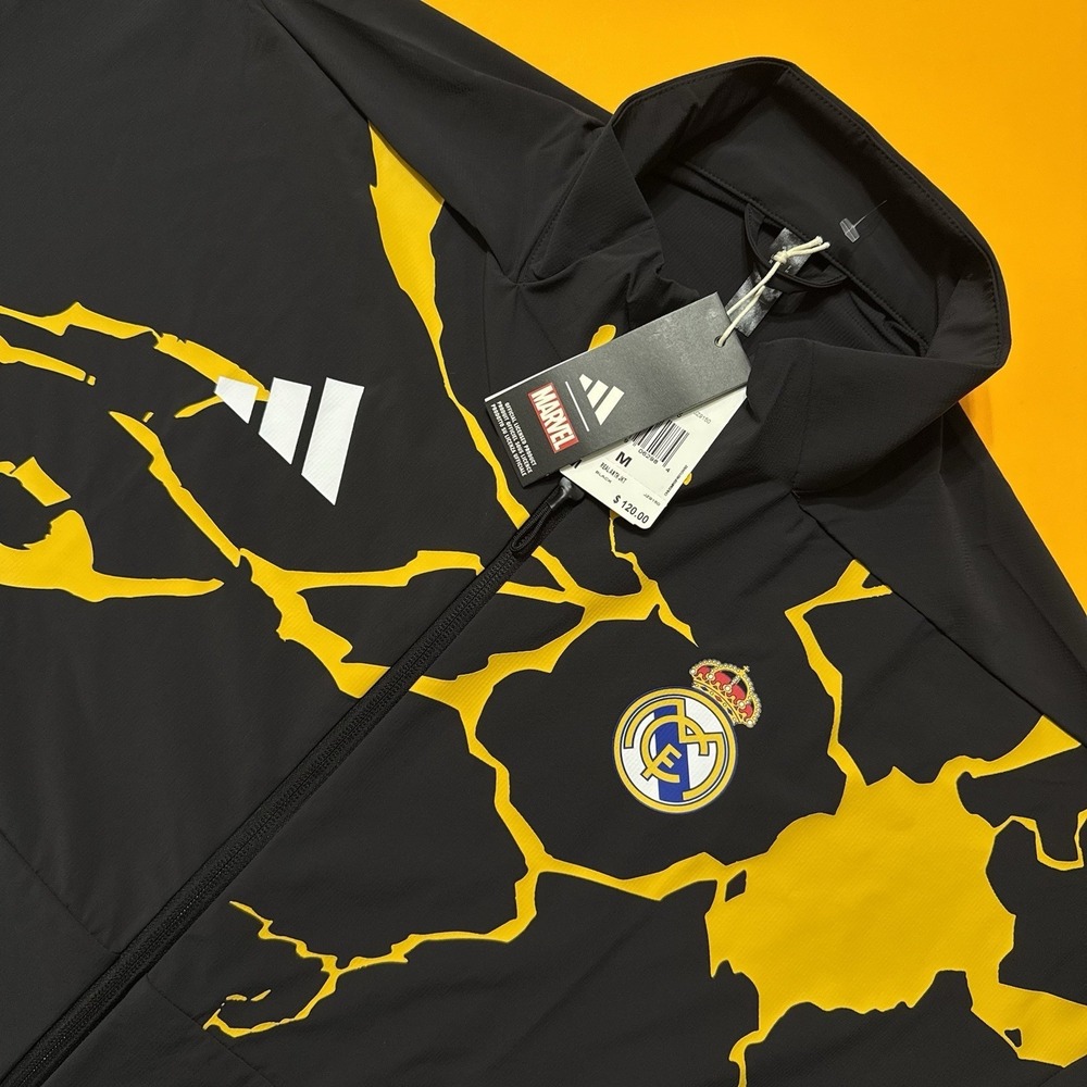 Adidas Real Madrid Marvel Avengers ZNE Anthem Soccer Jacket JZ9150 Men Black